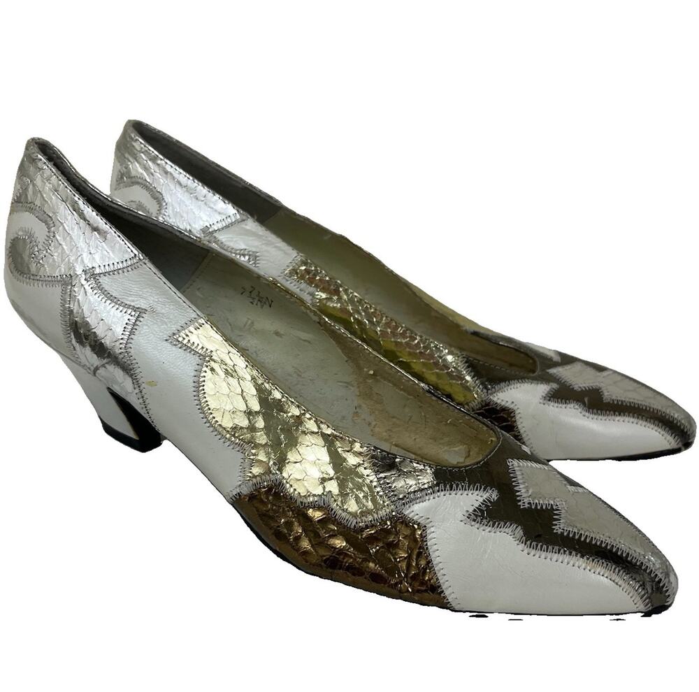 Salvatore Ferragamo Patchwork Snakeskin Kitten Heel Pumps Women’s 7.5N Vintage
